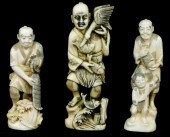 ASIAN: THREE CARVED IVORY FIGU