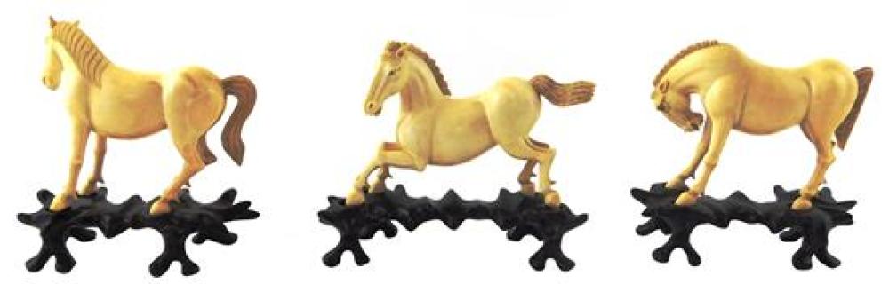 ASIAN: THREE CARVED IVORY HORSE
