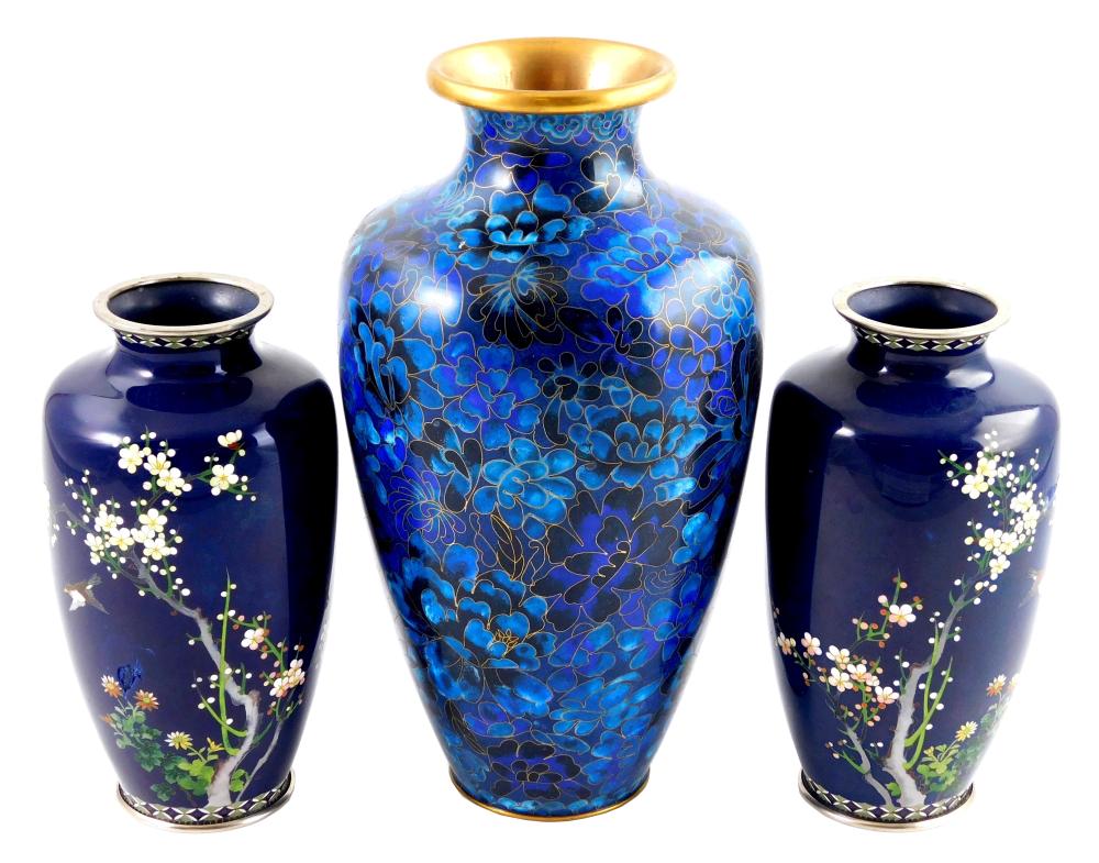 ASIAN: THREE CLOISONNE VASES: