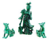 ASIAN: THREE MALACHITE CARVING