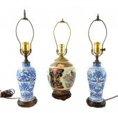 ASIAN: THREE PORCELAIN LAMPS,