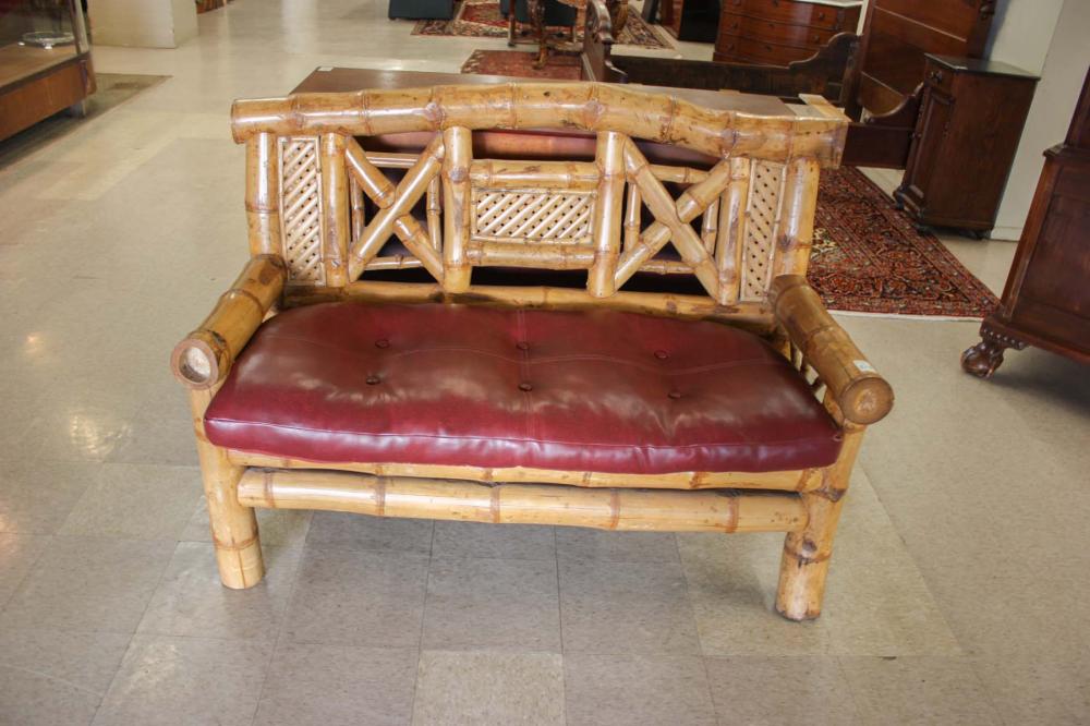ASIAN TIMBER BAMBOO BENCH, FITTED