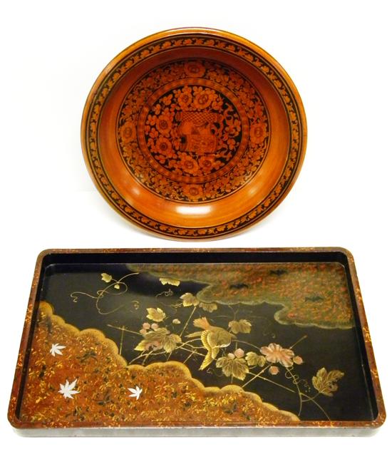 Asian tray and bowl: lacquered tray