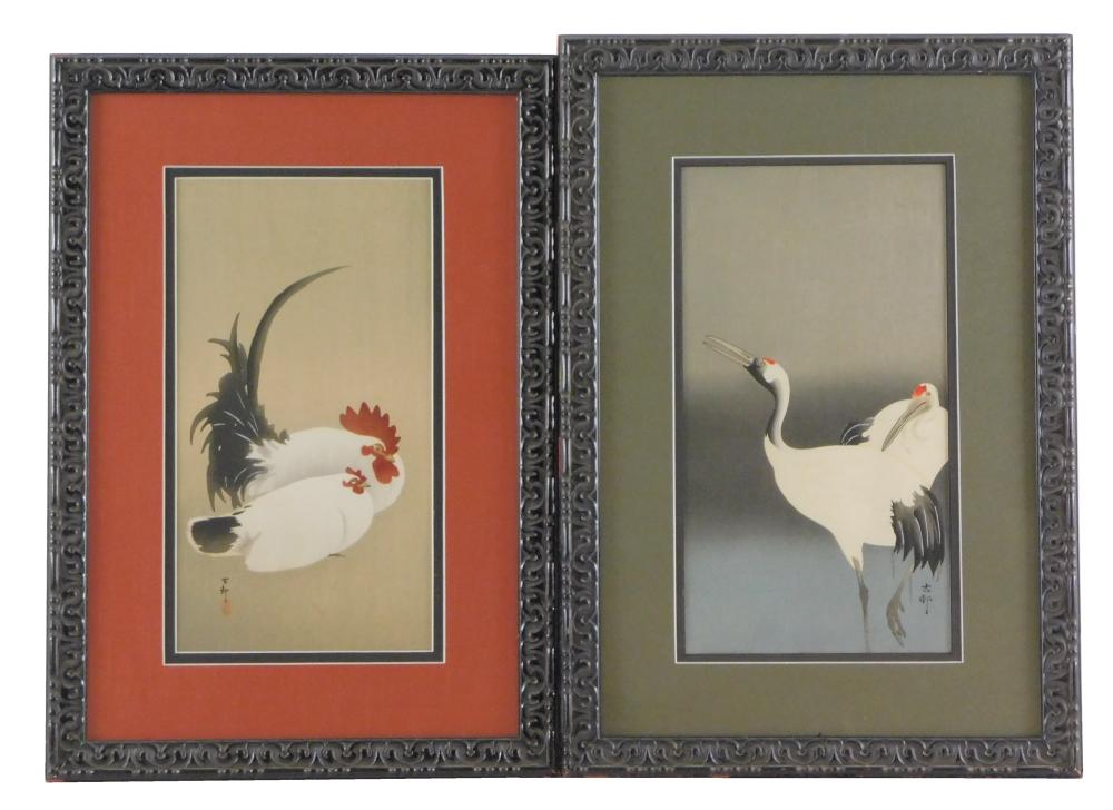 ASIAN: TWO BIRD WOODBLOCK PRINTS BY