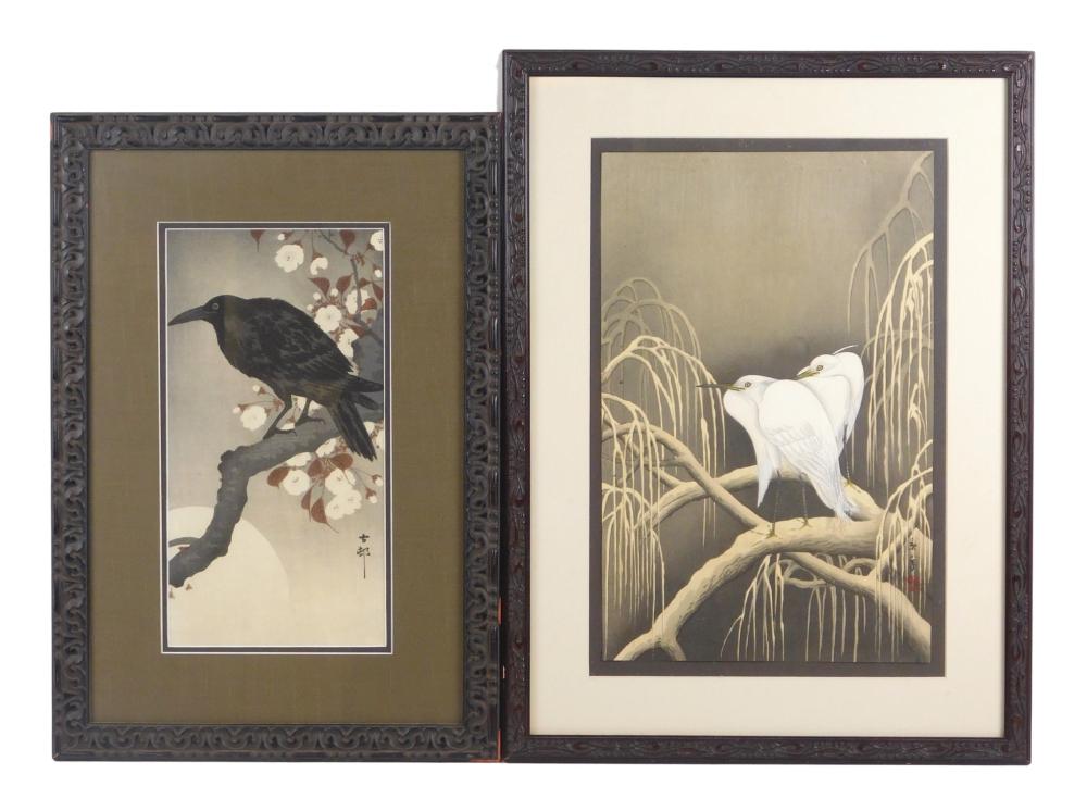 ASIAN: TWO BIRD WOODBLOCK PRINTS,