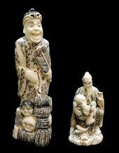 ASIAN: TWO CARVED BONE SCULPTU