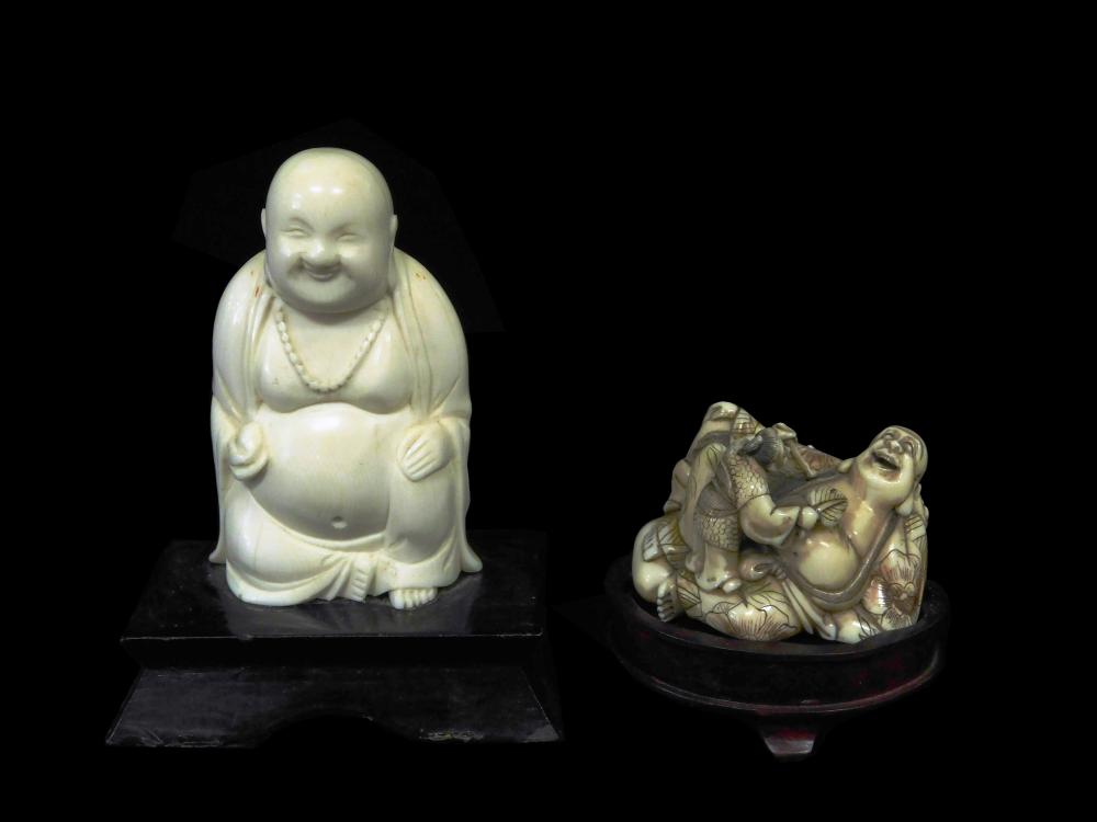 ASIAN: TWO CARVED IVORY FIGURE OF