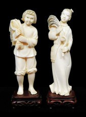 ASIAN: TWO CARVED IVORY FIGURE
