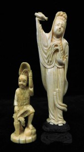 ASIAN: TWO CARVED IVORY FIGURE