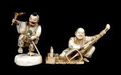 ASIAN: TWO CARVED IVORY FIGURE
