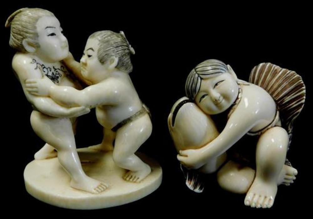 ASIAN: TWO CARVED IVORY GROUP