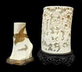 ASIAN: TWO CARVED IVORY/BONE P