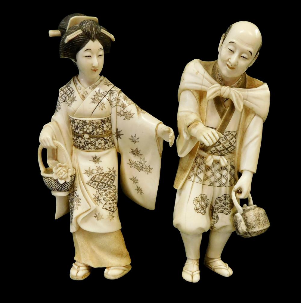 ASIAN: TWO CARVED STANDING IVORY