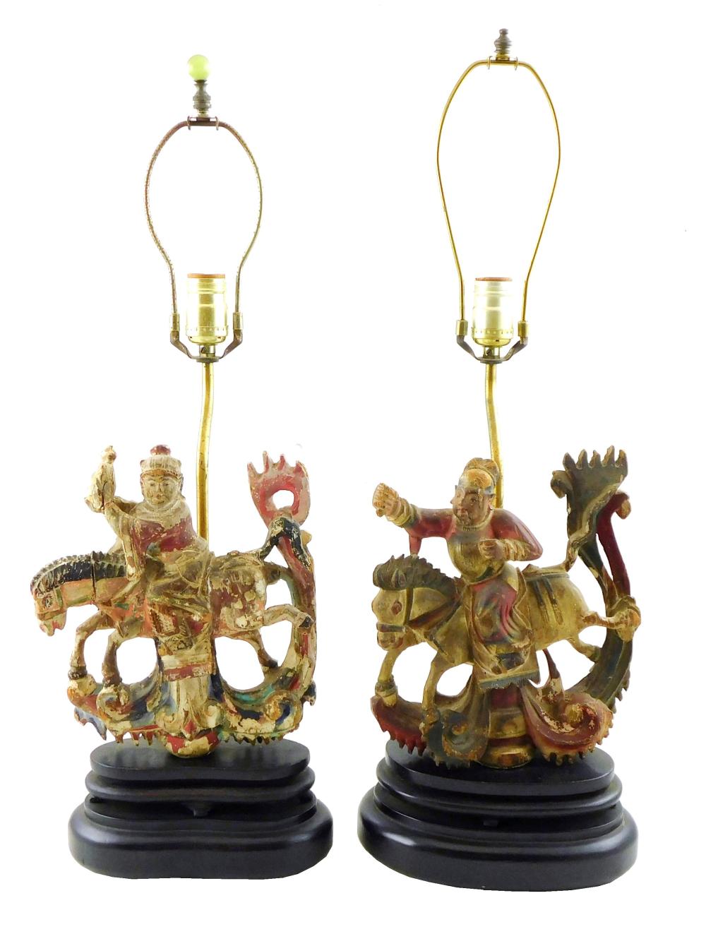 ASIAN: TWO CARVED WOOD AND