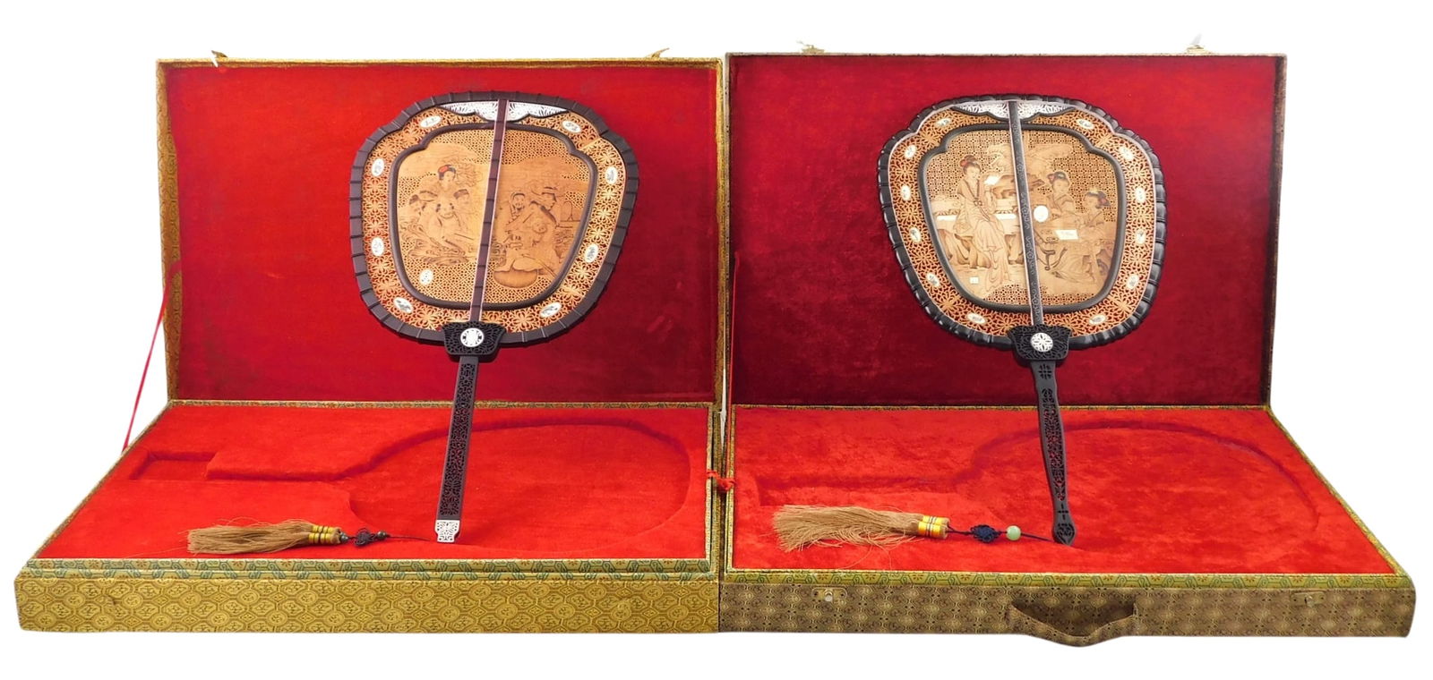ASIAN: TWO CARVED WOODEN FANS