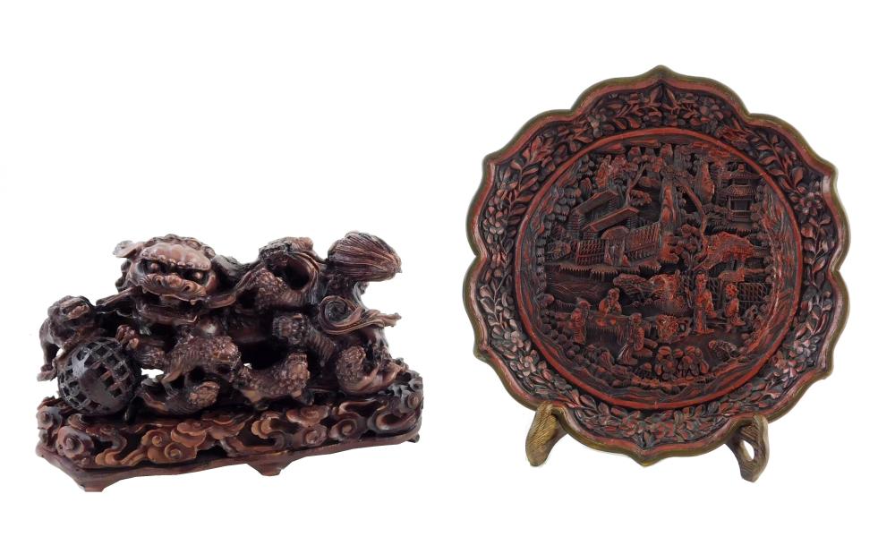 ASIAN: TWO CHINESE CARVED ITEMS,