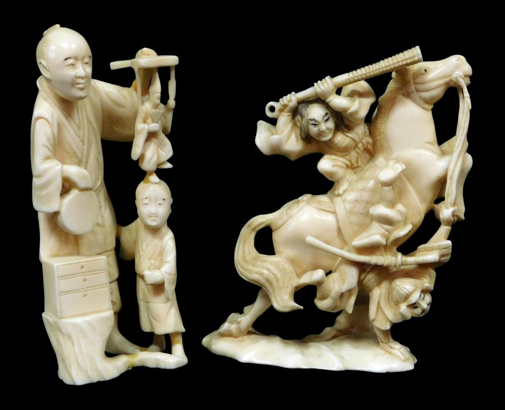 ASIAN: TWO JAPANESE CARVED IVORY