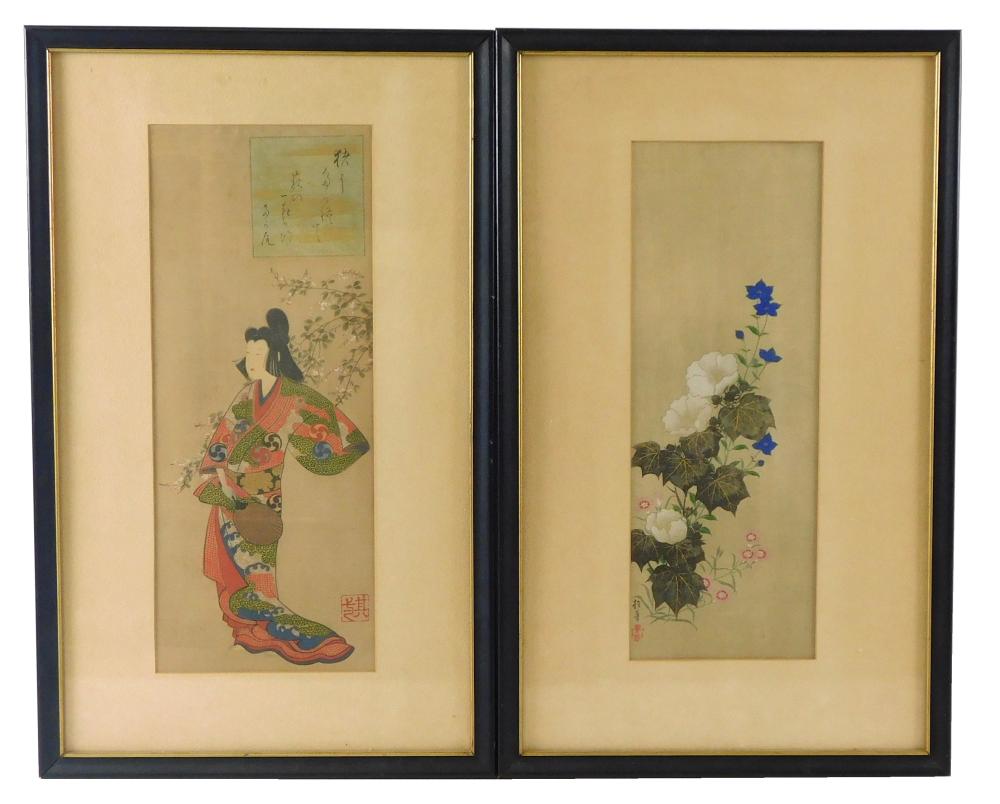 ASIAN: TWO JAPANESE WATERCOLOR ON