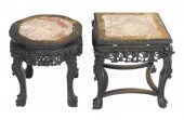 ASIAN: TWO MARBLE INSET WOODEN