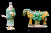 ASIAN: TWO SANCAI GLAZED POTTE