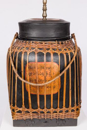 ASIAN WOOD AND RATTAN BOX MOUN