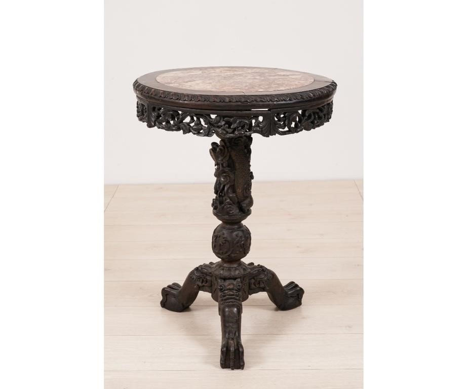 Asian wood carved marble top