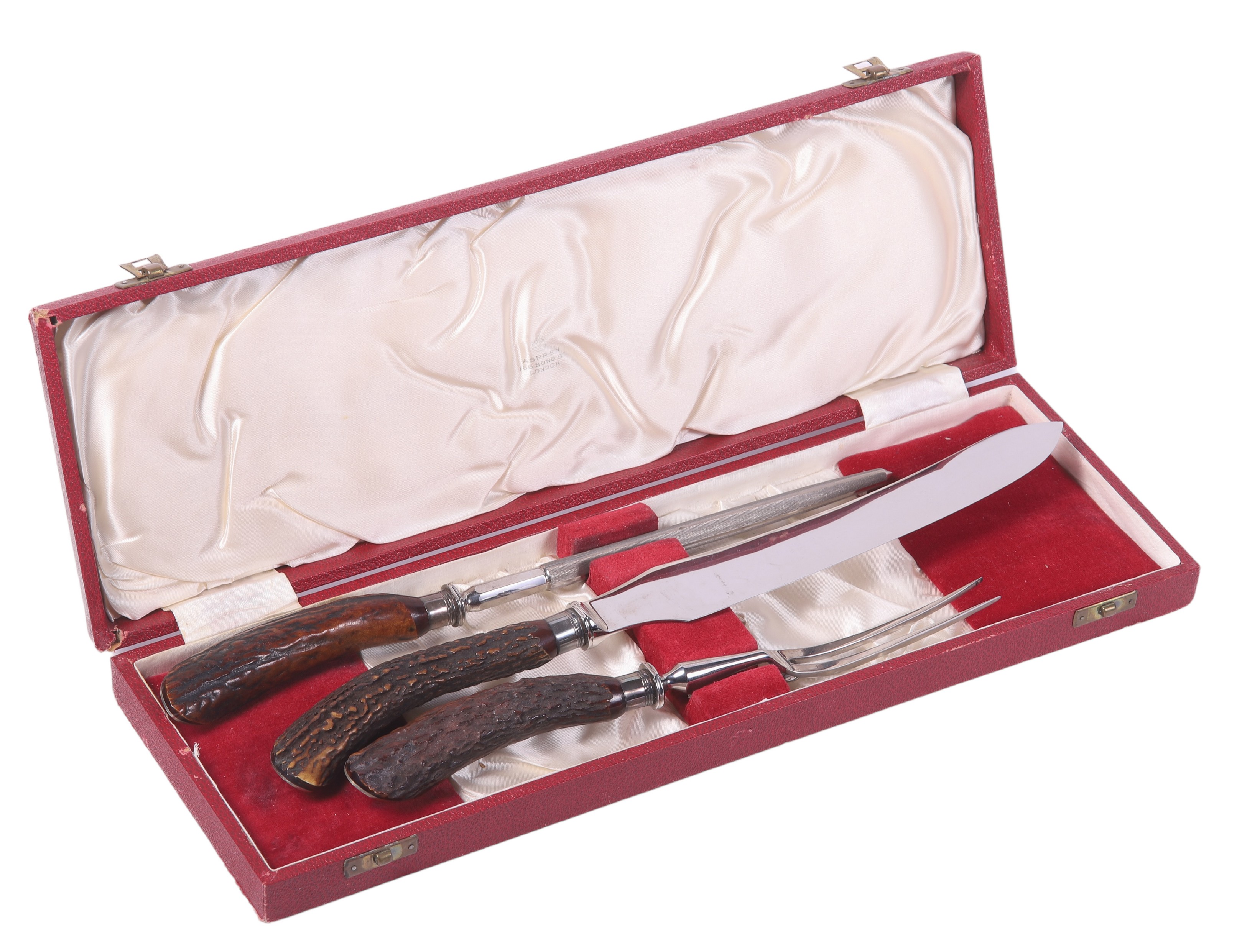 Asprey stag handled 3-piece carving