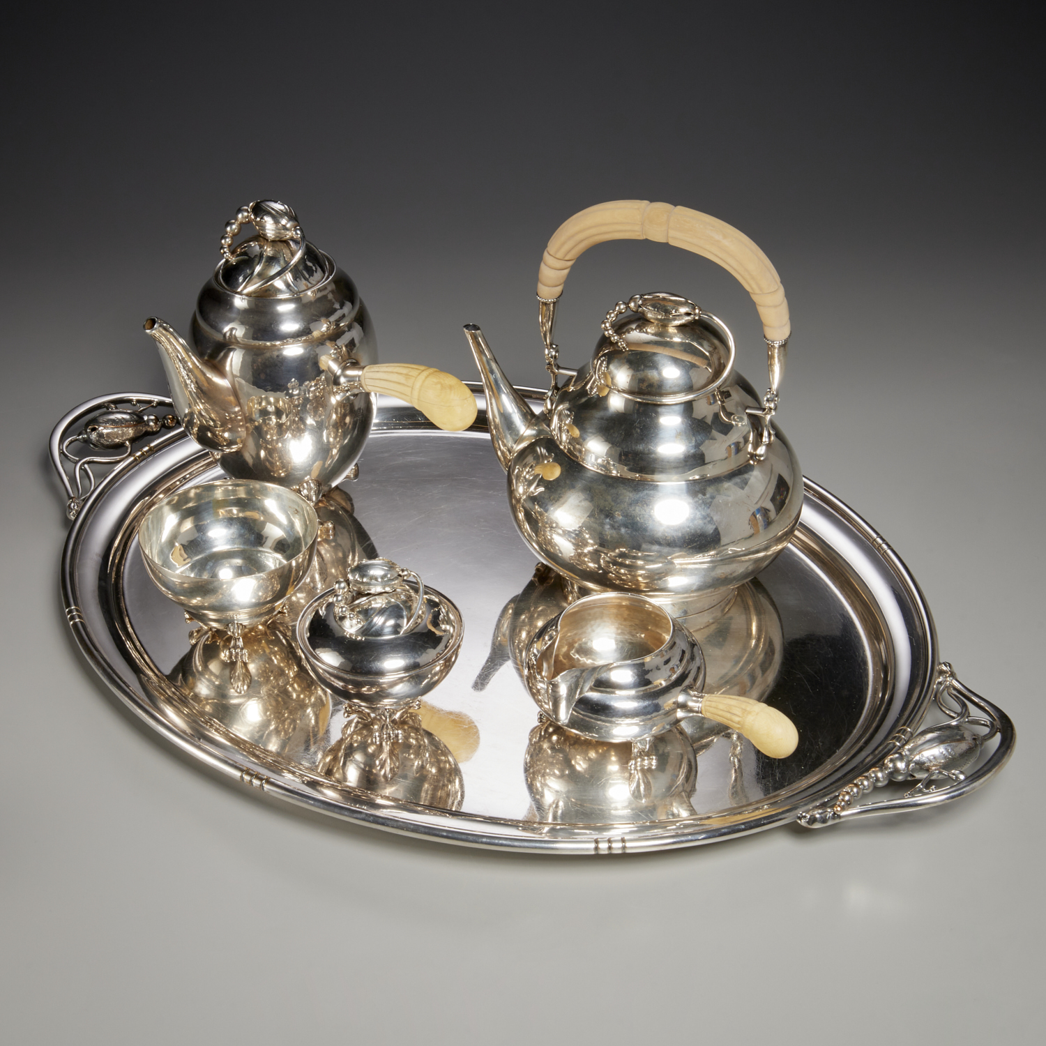 ASSEMBLED 'BLOSSOM' SILVER TEA SET,