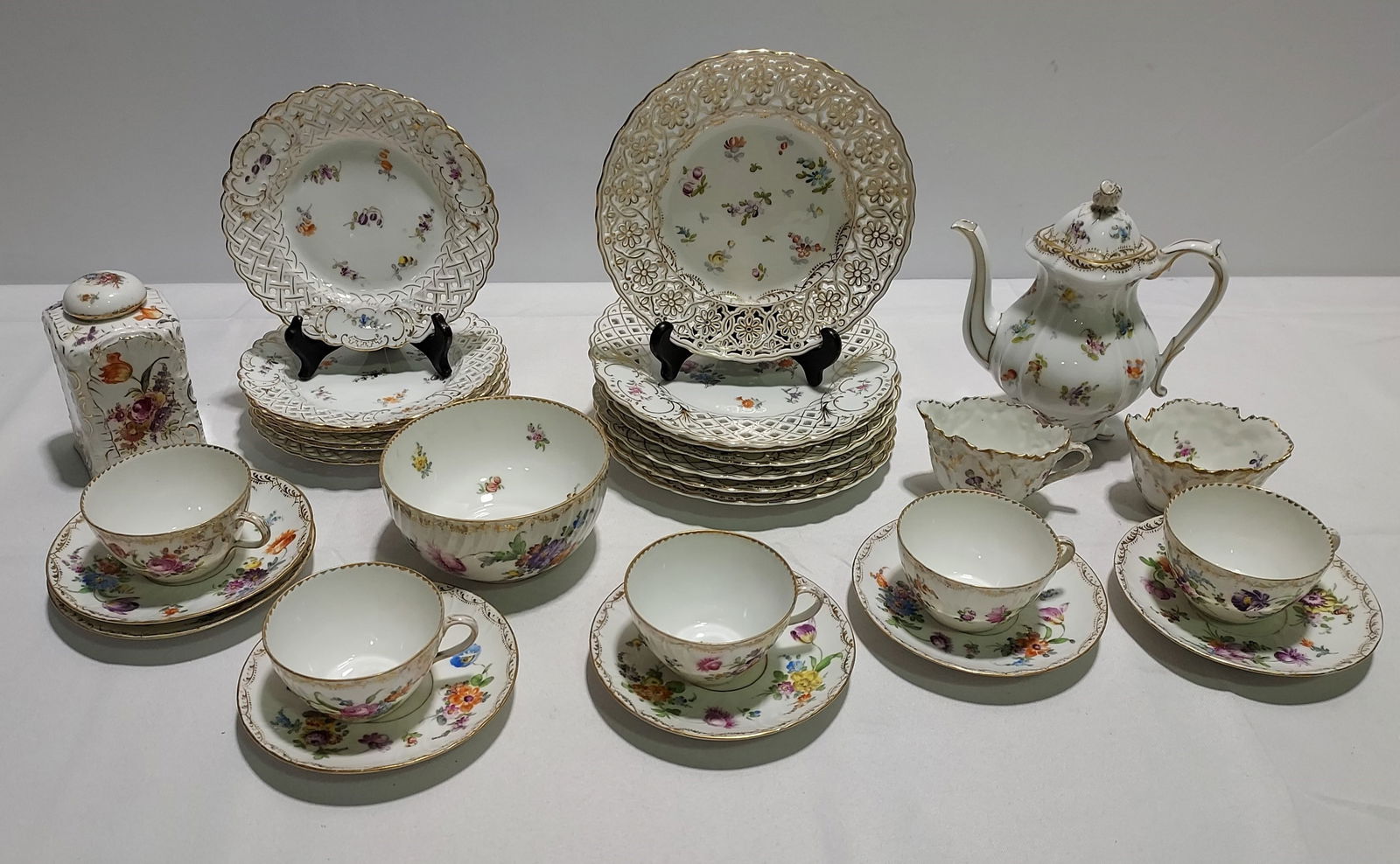 ASSEMBLED DRESDEN CHINA PARTIAL TEA
