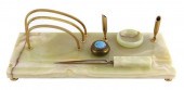ASSEMBLED GREEN ONYX DESK SET,