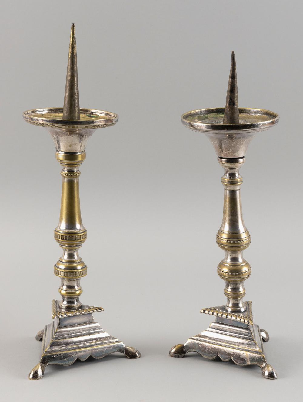 ASSEMBLED PAIR OF BRASS PRICKET