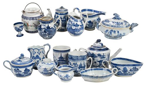 ASSEMBLED SET OF 17 CANTON BLUE AND