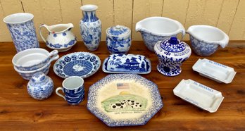 Assorted blue and white
