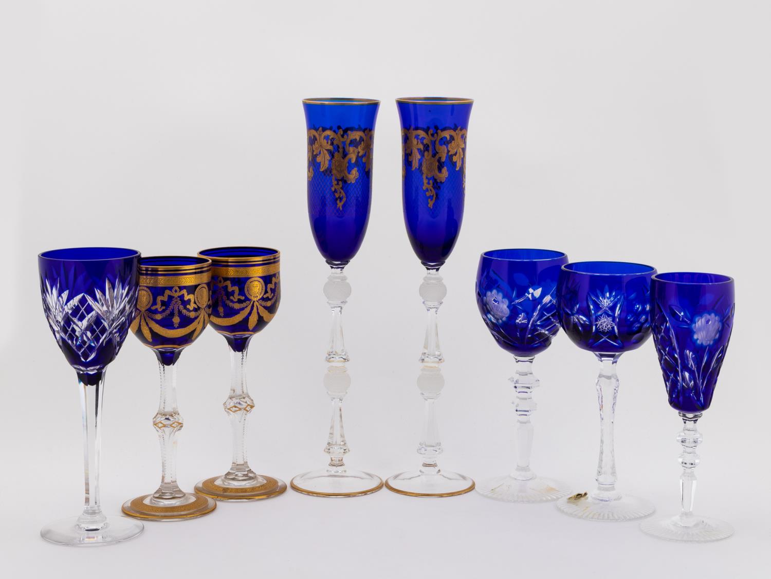 ASSORTED COBALT STEMWARE INCL.