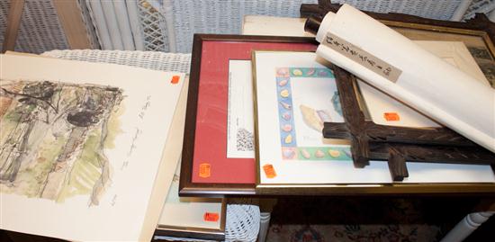 Assorted framed and unframed prints
