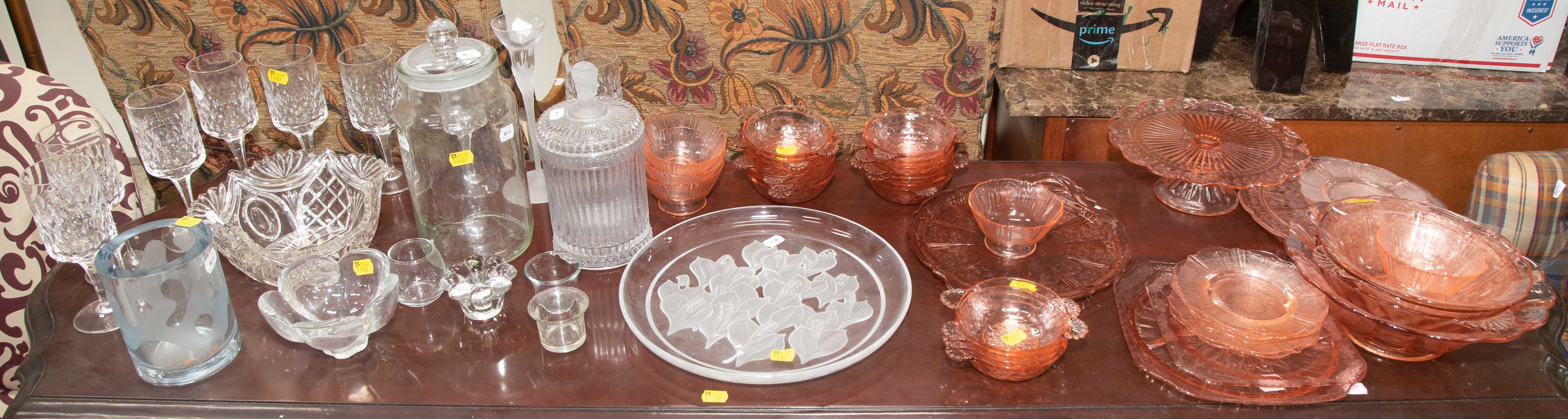 ASSORTED GLASSWARE Includes a large