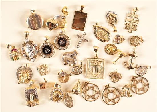 Assorted gold and stone pendants