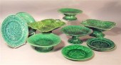 Assorted green majolica tablew