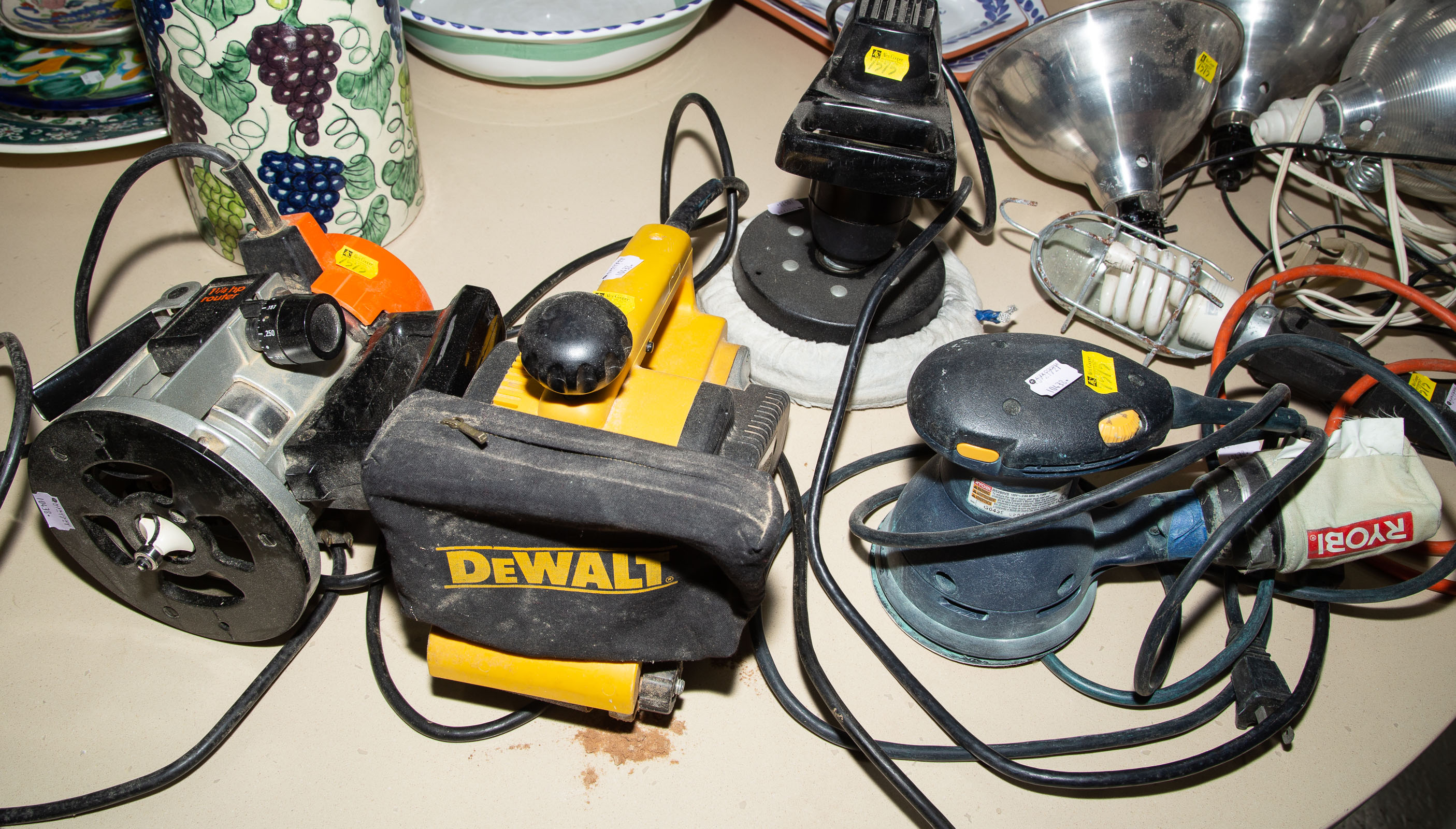 ASSORTED HAND TOOLS & DROP LIGHTS