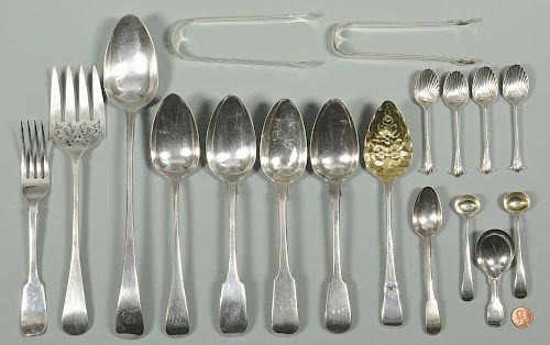 ASSORTED LONDON SILVER FLATWARE, 18