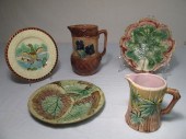 Assorted Majolica art pottery.