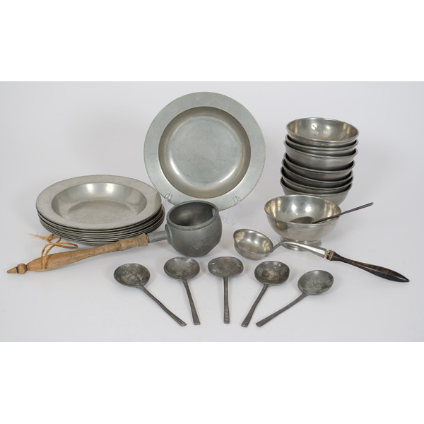Assorted Pewter Bowls Spoons and