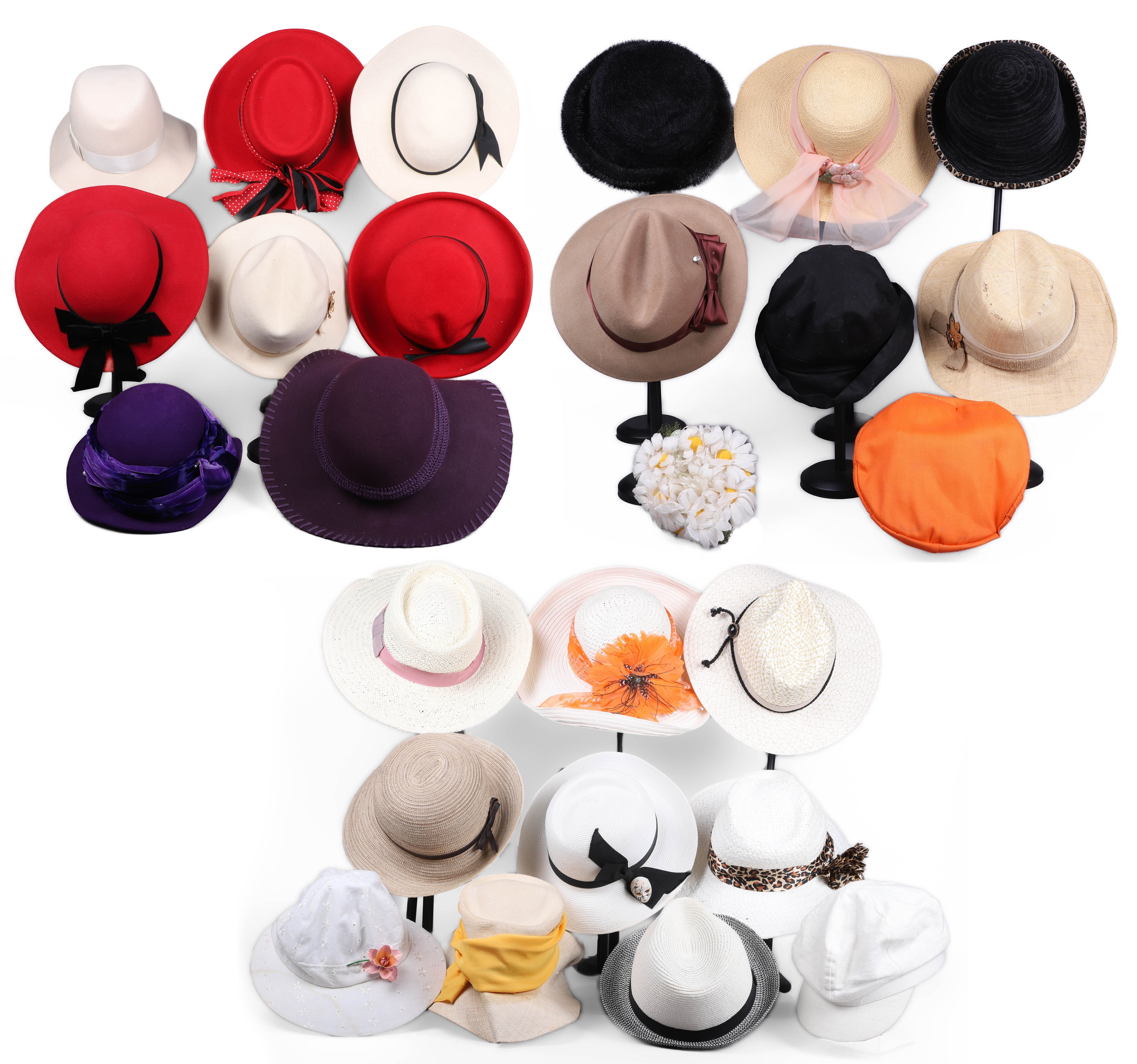 Assorted vintage and modern hats