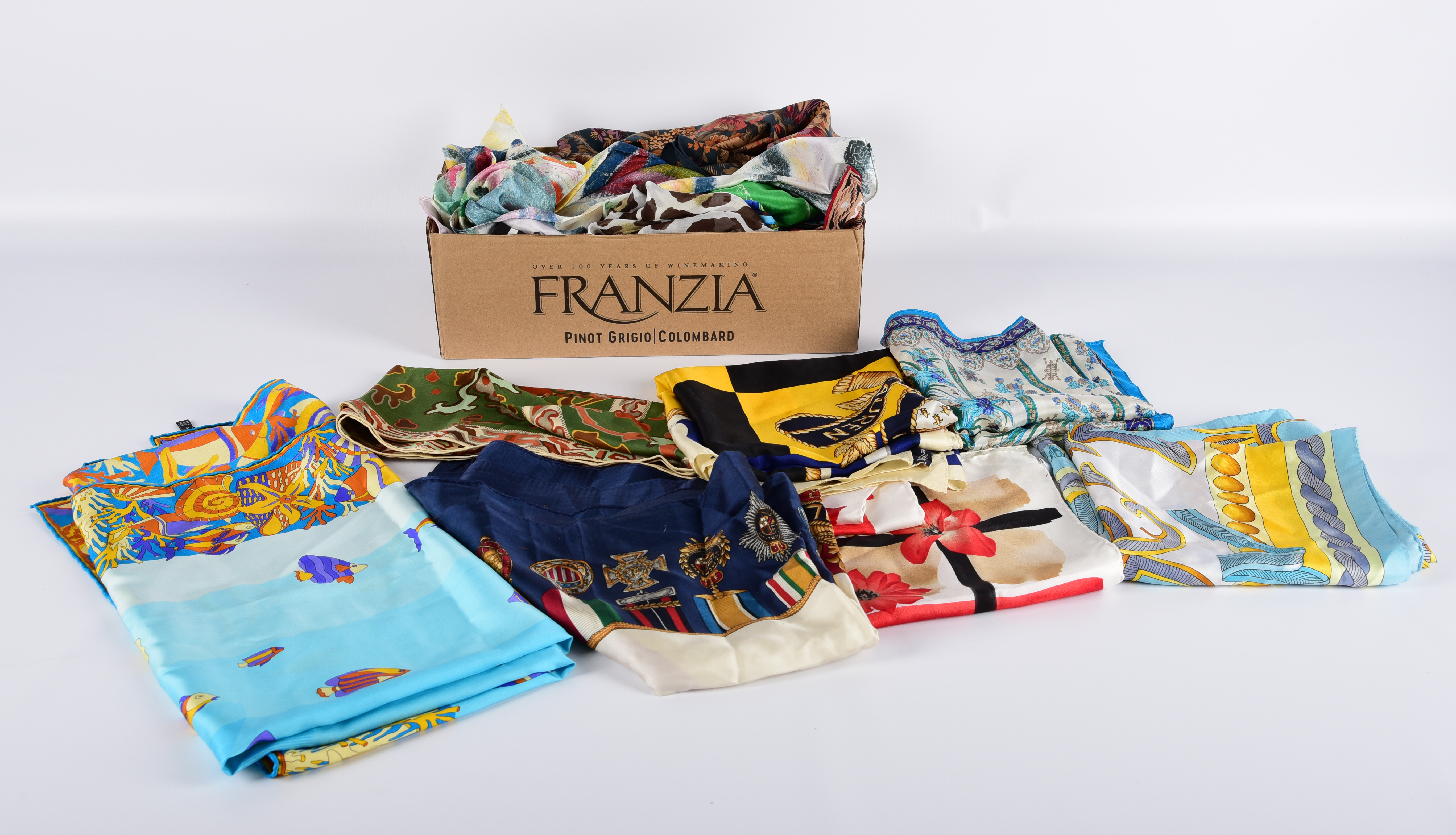 Assorted vintage designer scarves