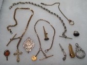 Assorted watch chains & key fo
