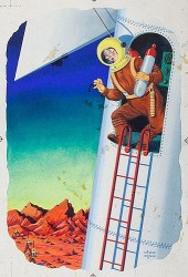 ASTRONAUT DESCENDING FROM ROCK