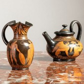 ATTIC WARE TEAPOT AND AN EWERT