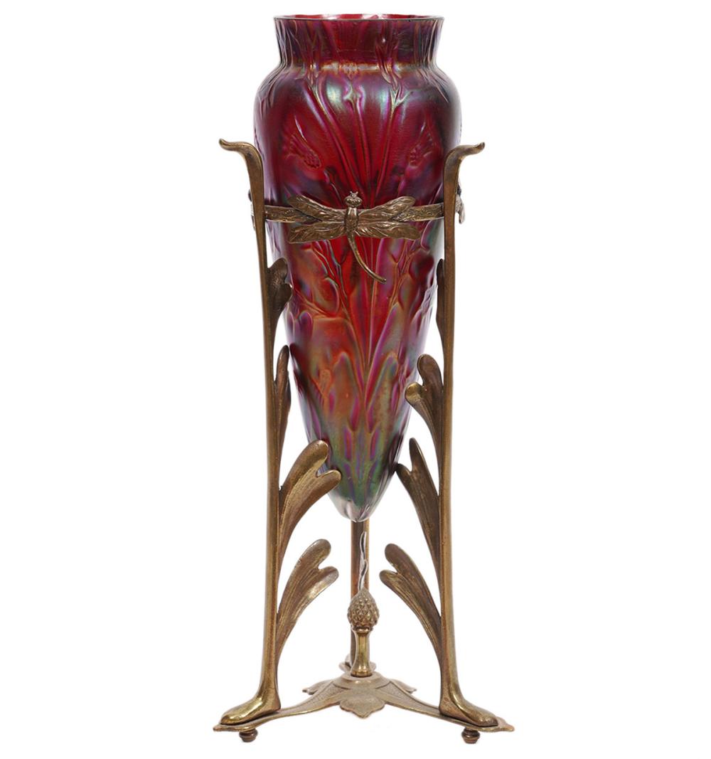 ATTR. LOETZ VASE & BRONZE DRAGONFLY