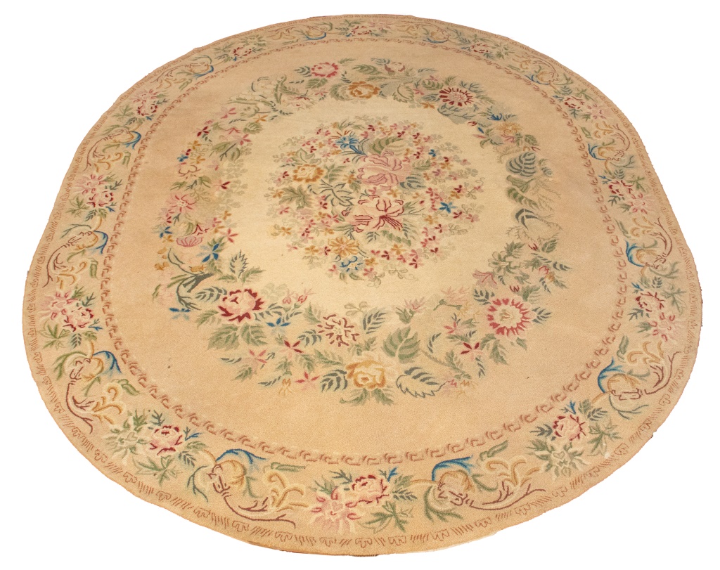 AUBUSSON STYLE FLORAL CIRCULAR RUG,