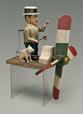 Auctioneer whirligig, carved and